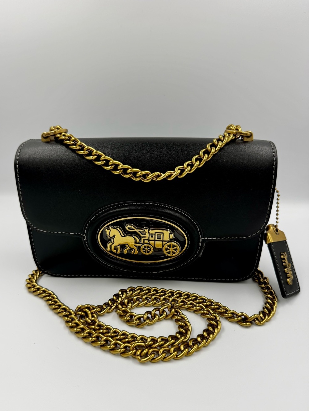 Coach Riley Chain Crossbody Black Leather Horse & Carriage Brass Hardware CA582